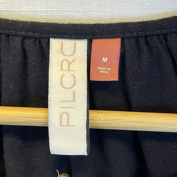 Anthropologie Pilcrow Black Gold Embroidered Calanthe Puff Sleeve Blouse Medium - Picture 3 of 10